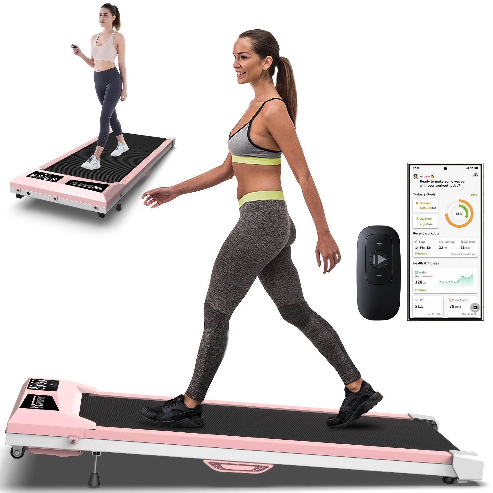 TEMU 1pc Walking Pad With Incline, Under Desk Treadmill For Home Office, Voice Control Smart Treadmills Compatible With App, Treadmills For