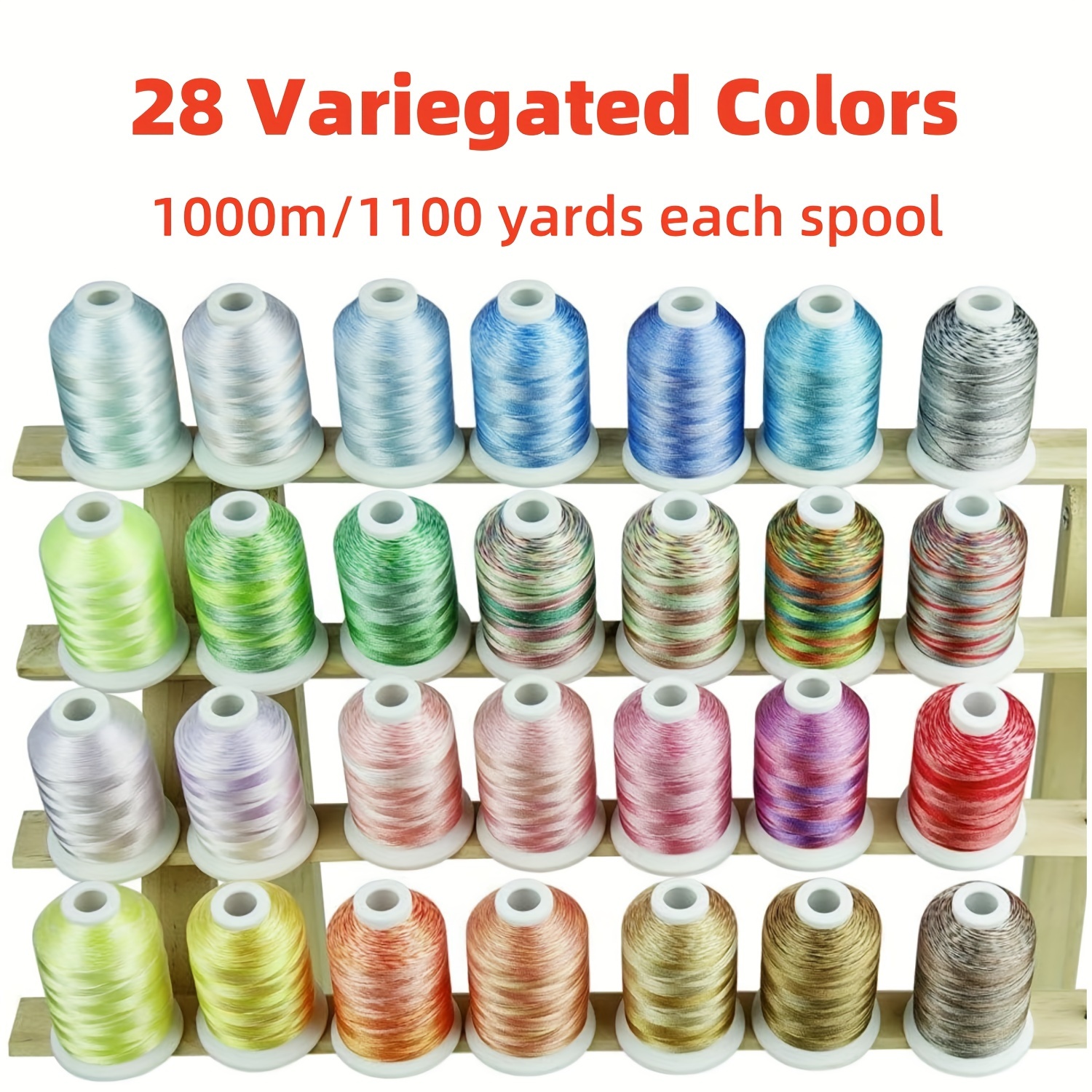 

28 Variegated Color Embroidery Machine Thread 1000 Meters Each For Brother Singer Husqvaran And Most Home Sewing Embroidery Machines