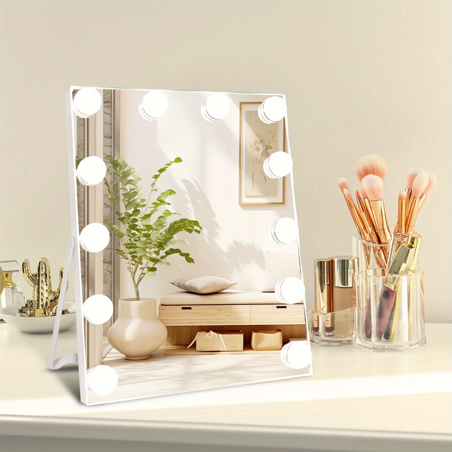 

2024 Upgraded Vanity Mirror With Lights, 12" Lighted Makeup Mirror With 3 Color Modes Touch Control For Bedroom, 2 Charging Methods, White.