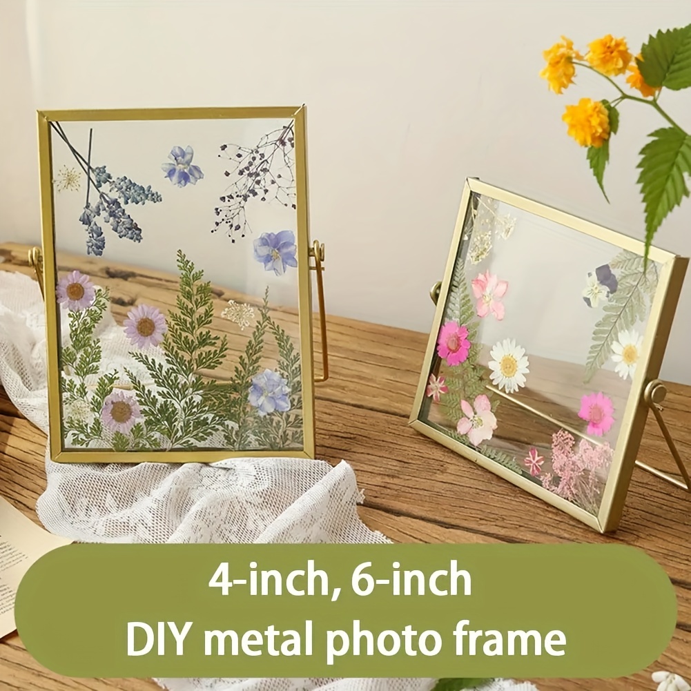 

Elegant 4"/6" Glass Photo Frame With Metal Stand - Versatile Tabletop Display For Photos, Artwork & Diy Decor Tabletop Decor