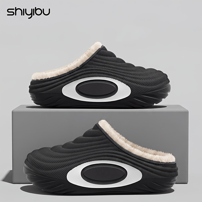 TEMU -block Ripple Warm Slippers With High Quality Eva Outsole And Thick Plush Lining, Unisex House Slides With Non-slip Thick Sole For Height Boost,
