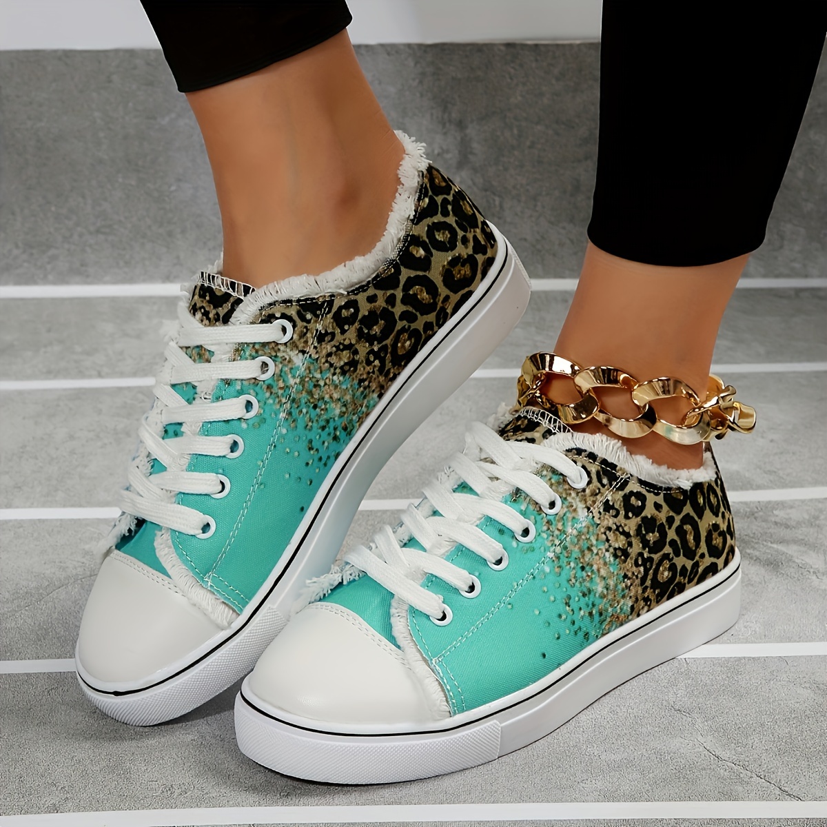 Women s Leopard Print Canvas Shoes Fashion Low Top Lace Temu Australia