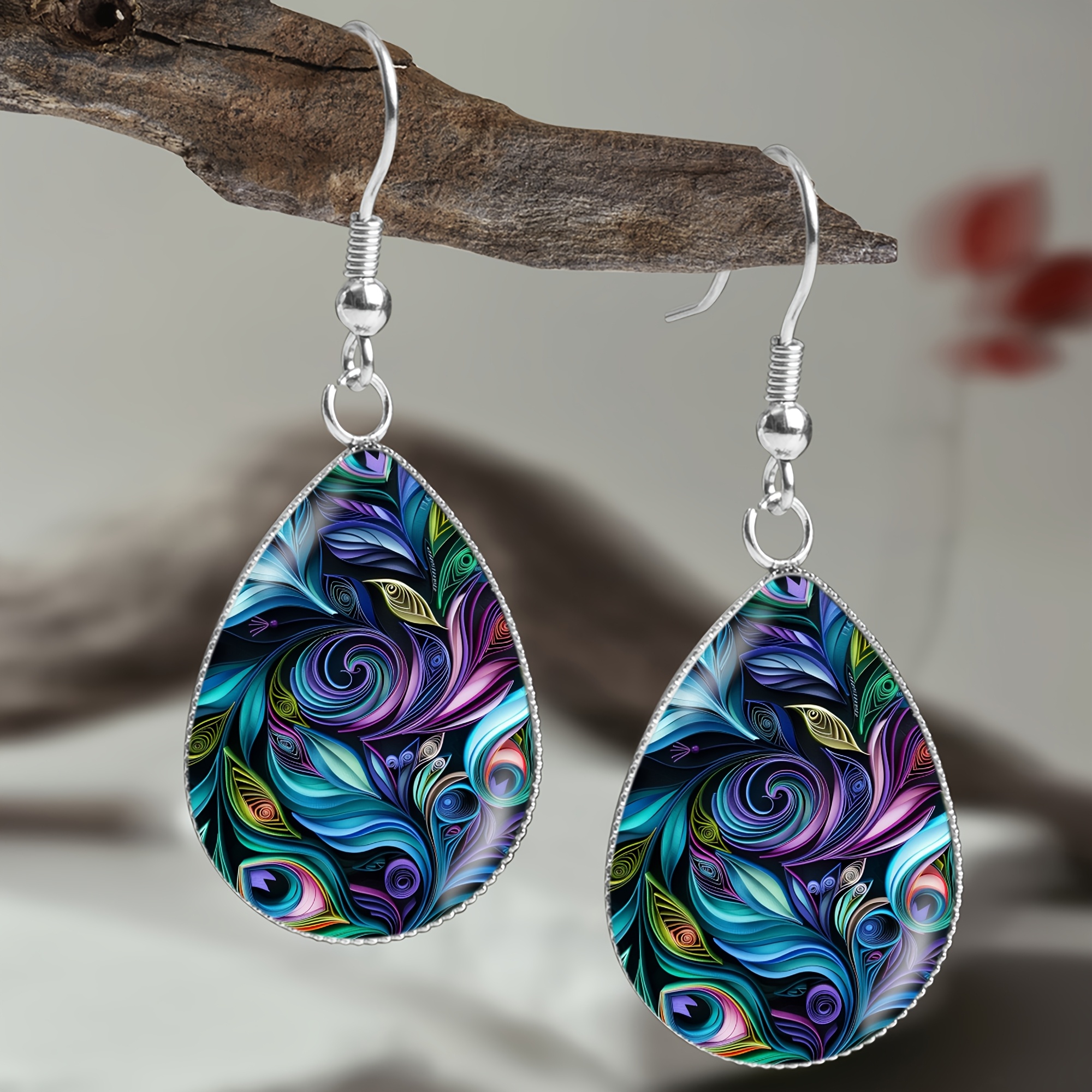 TEMU 1 di Orecchini Rotanti in Acciaio Inossidabile 3166 con Motivo di Piume di Viola, Eleganti e di Stile Lussuoso per , Gioielli Orecchini da