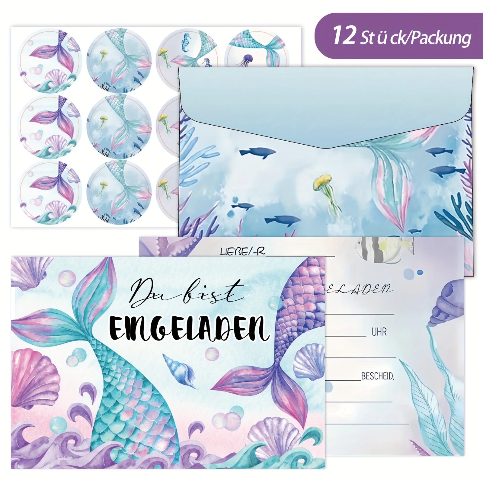 TEMU 12 Sets Mermaid Invitation Cards With Envelopes And Sealing Stickers Halloween Party Invitations Birthday Invitations Wedding Party Holiday