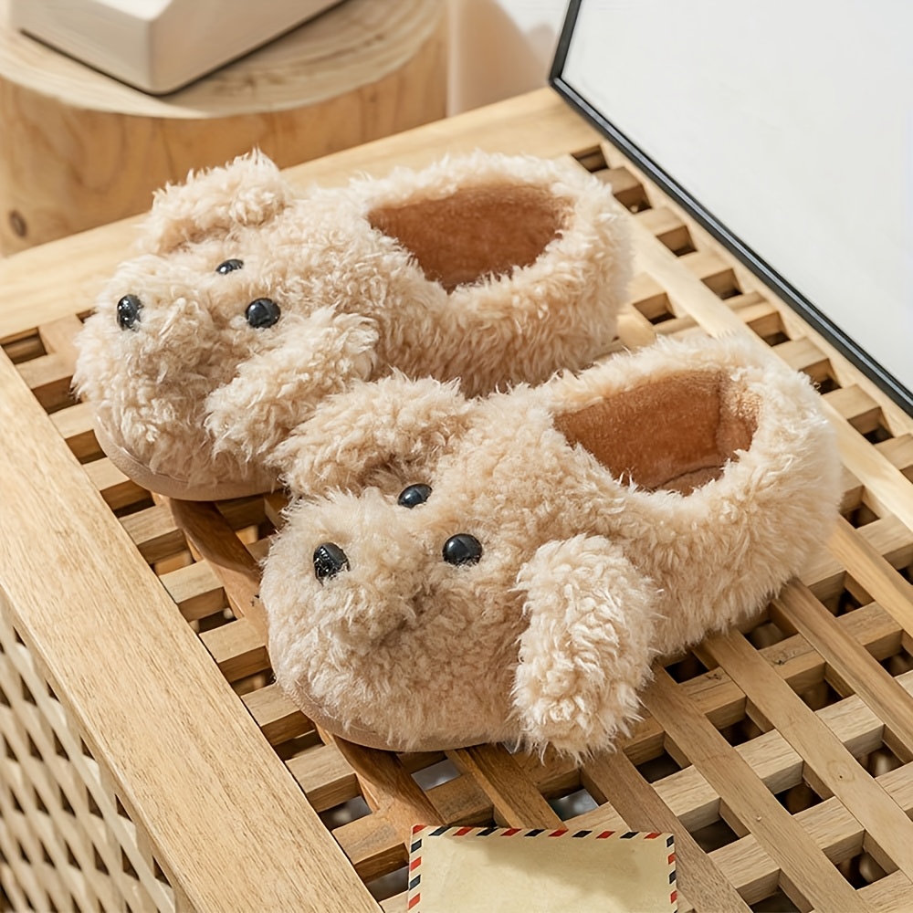 

Cute Puppy Plush House Slippers, Cozy & Warm Soft Sole Slip On Fuzzy Shoes, Winter Cartoon Novelty Slippers Plus Size, , Unisex