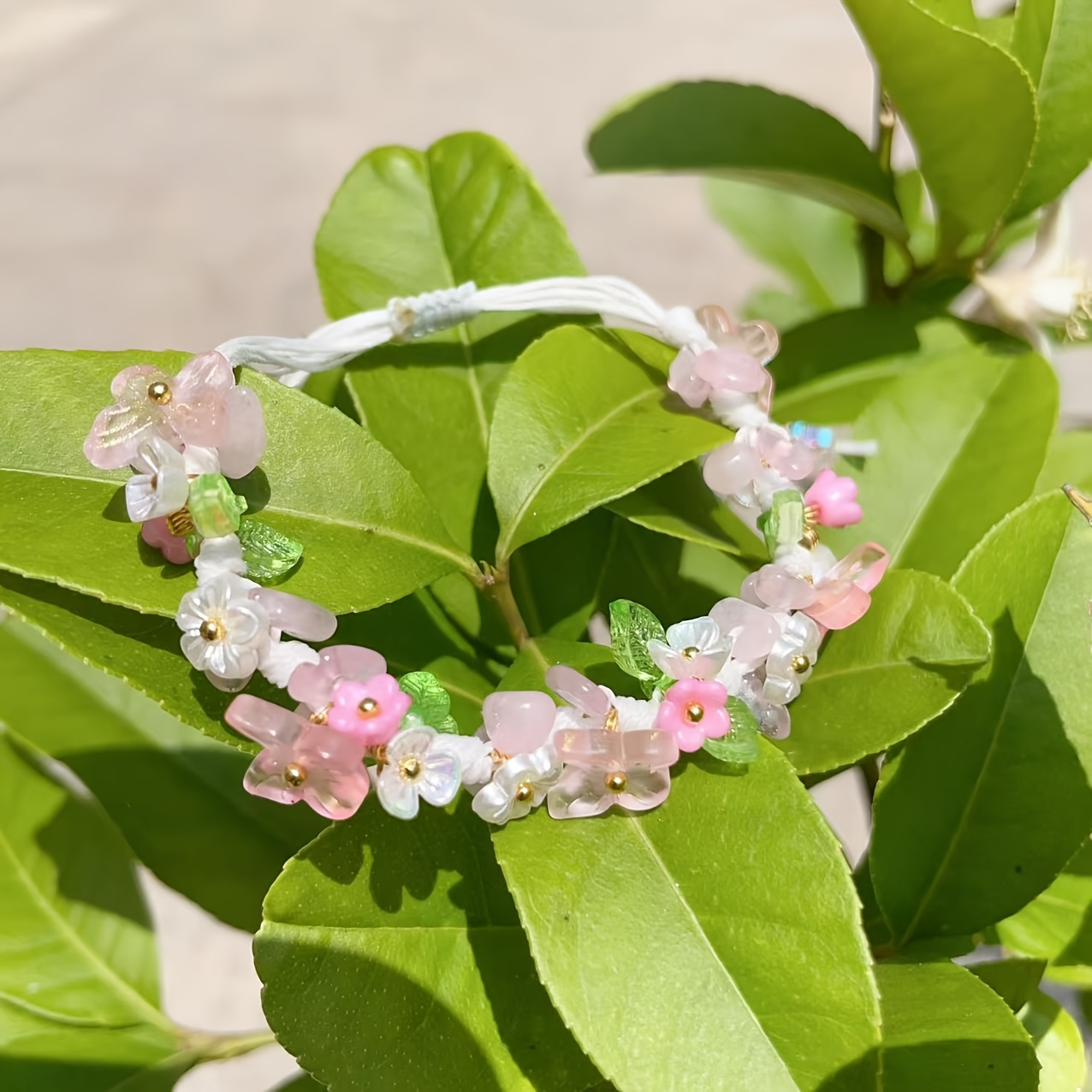 Adjustable Boho Butterfly Flower Bracelet with Pastel Flowers