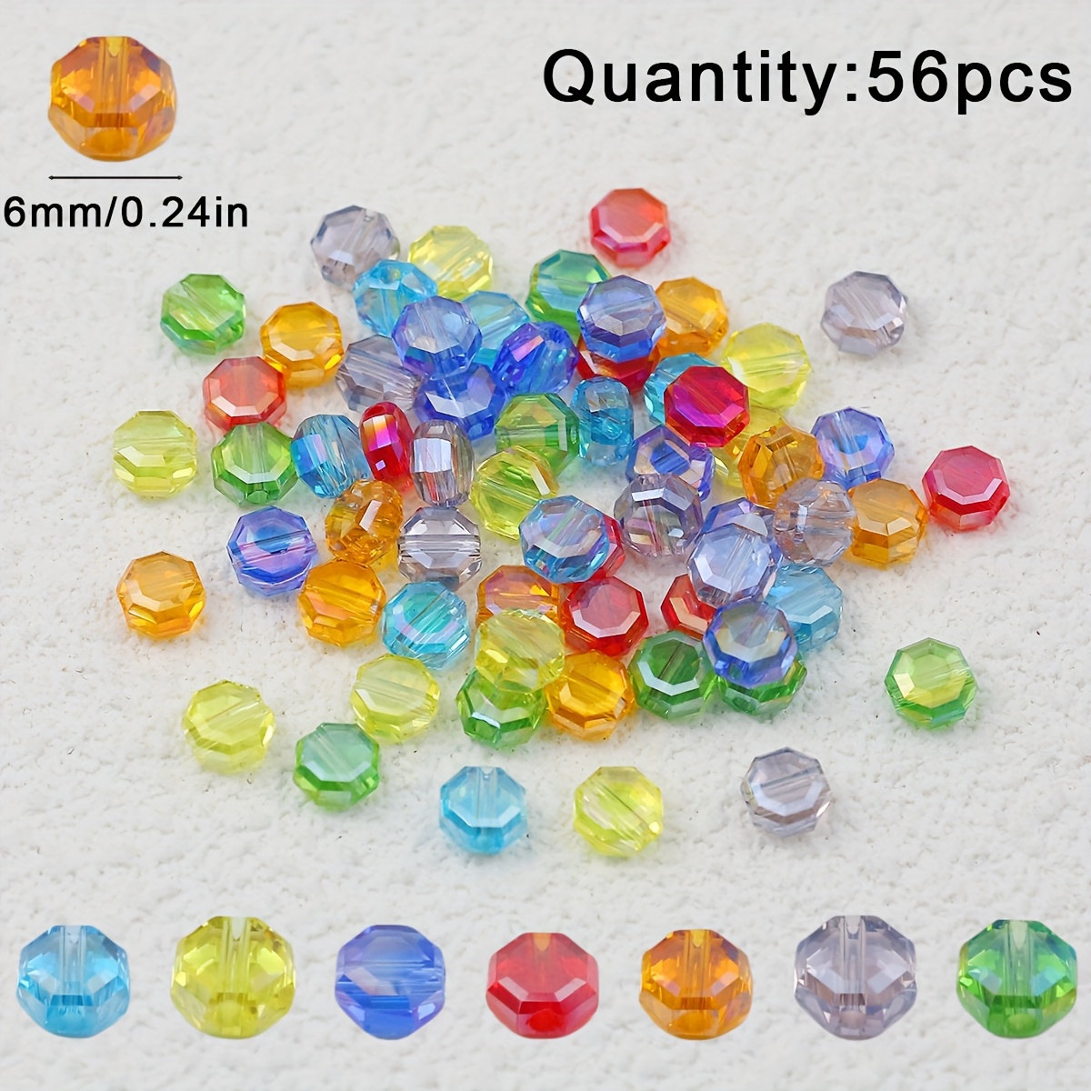 TEMU 56pcs 6mm Mixed Color Glass Flat Oval Octagonal Beads - Iridescent Spacer Beads For Jewelry Making, Bracelets, Necklaces, Earrings, Diy Crafts &