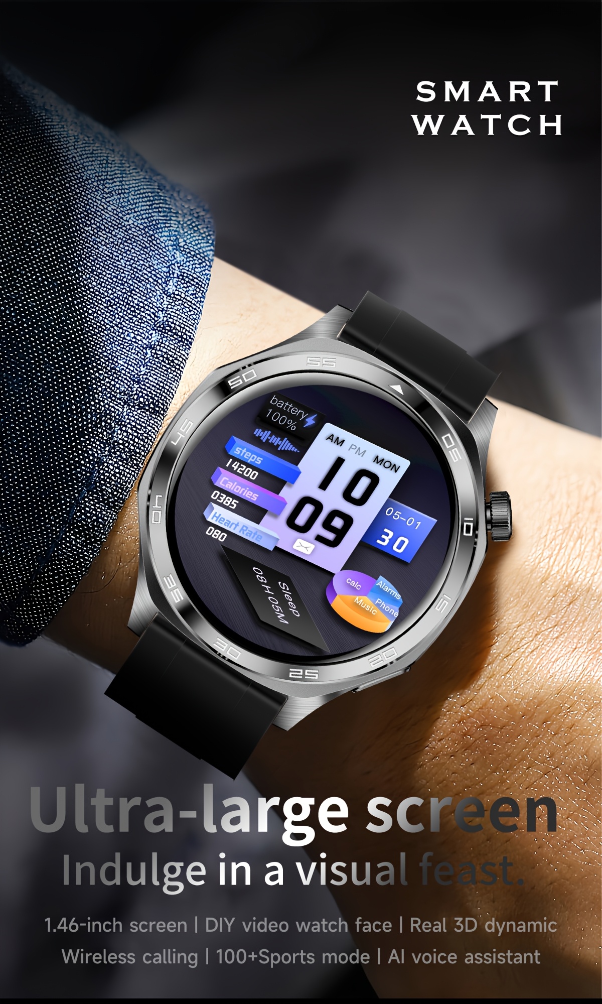 smart watch with flashlight 1 96 amoled high refresh rate   health monitoring 100 sports   ios   compatible Product details 1
