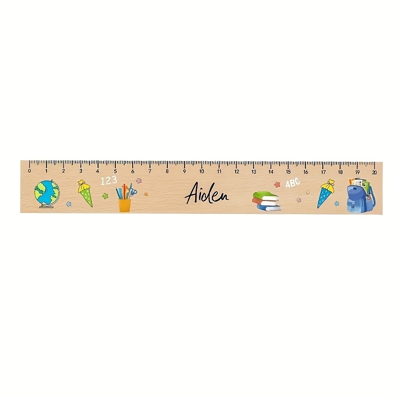 E-shop Personalisierter Holzlineal mit Namen, 20 cm, verschiedene Designs mit Namen, ideales Geschenk zum Schulanfang oder für den ersten Schultag,