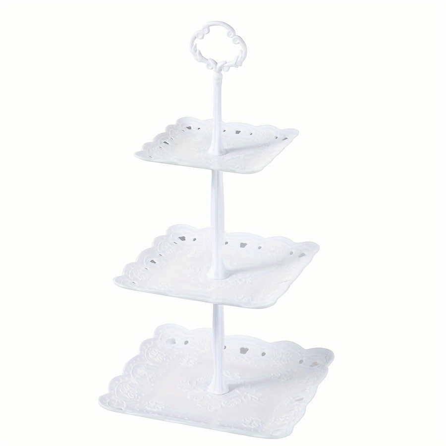 Image of 3pcs Christmas Dessert Stand Set - 3 Tier , White Plastic Cupcake & Candy Serving Trays For Holiday Parties And Home Decor, Best For Christmas