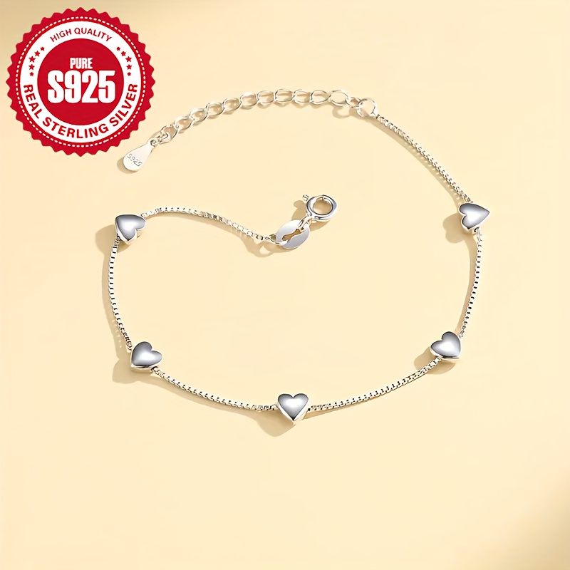 925 Sterling Silver Heart Link Bracelet for Women
