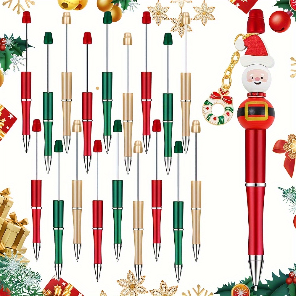 

18pcs Christmas Red Green Golden Beadable Pens, Christmas Diy Beaded Ballpoint Pens Ink Crafting Christmas Pen For Making Christmas Gift