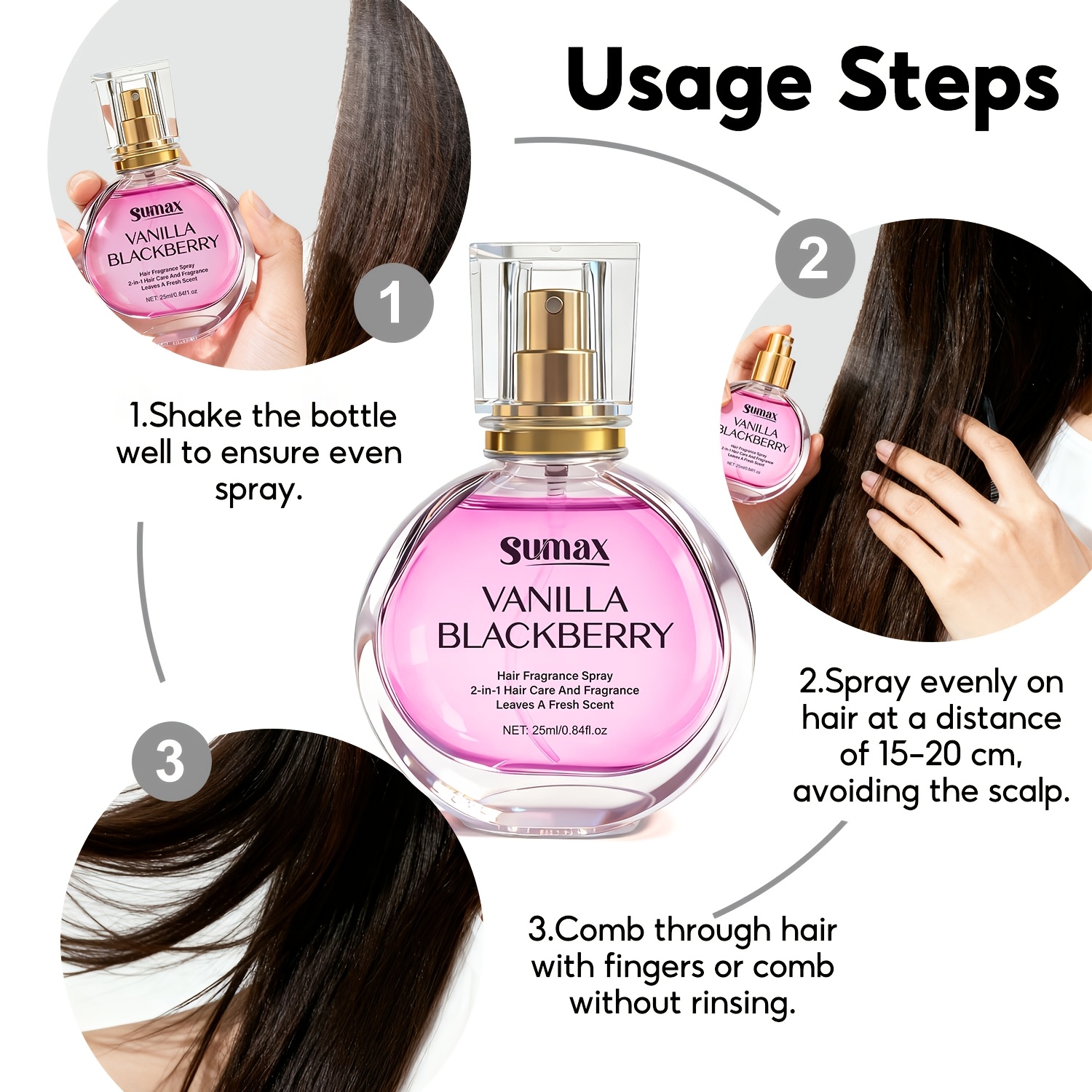 SUMAX vanilla hair spray, blackberry fragrance, hair essential oil perfume, reduce hair dryness and damage, nourish and moisturize, high-quality and lasting fragrance hair spray/body fragrance, suitable for daily/dating, an ideal gift for women