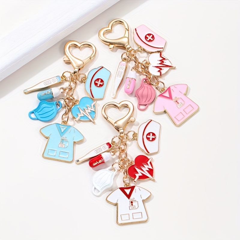 

Chic Nurse-themed Keychain - Enamel Alloy With Stethoscope, Thermometer & Mask Charms - Perfect Gift For Nurses And Doctors