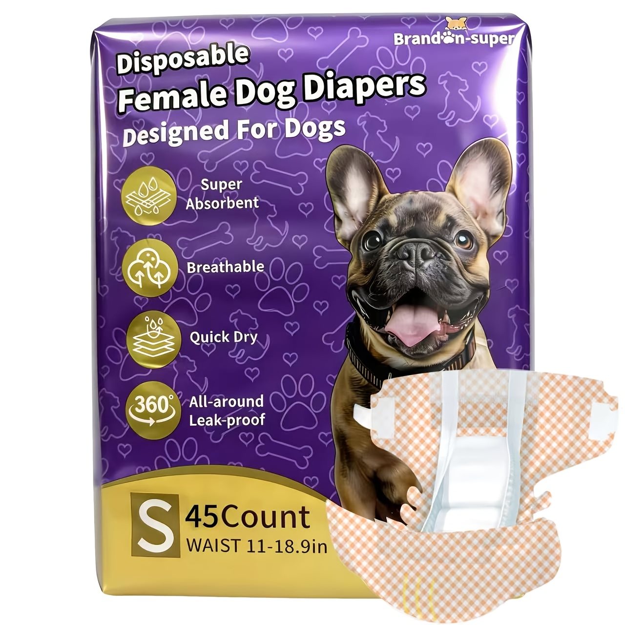 TEMU Female Dog Diapers 45pcs,disposable Dog Diapers,ultra-absorbent Woven Pet Diapers For Puppies, Elderly Dogs, Surgery Recovery,dog's Menstrual