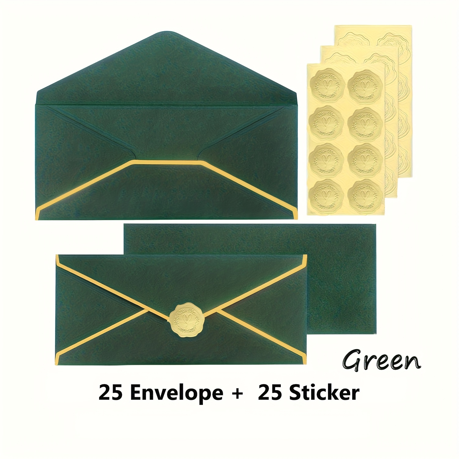 E-shop 50 Luxus-Geschäftsumschläge mit Goldfolienrand Goldstickern - Blau/Grün V-Schnitt Selbstklebende Versandtaschen, A2 Größe 9,45x3,94 Zoll
