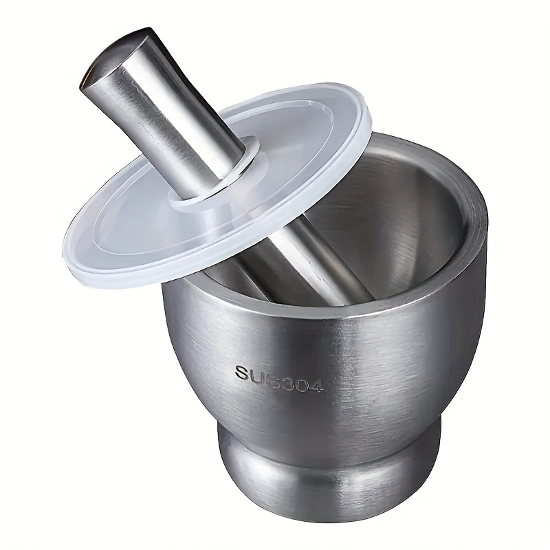 1set stainless steel garlic mortar pestle set manual garlic masher for herbs spices chili peppers kitchen supplies details 1