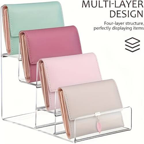 acryl displaystandaard met 4 niveaus, geschikt voor handtassen, portemonnees, brillen, parfum en sieraden - trapeziumvormig opbergrek voor huisdecoratie