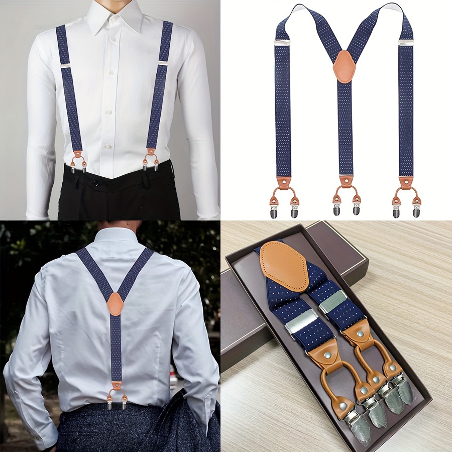 

Fashion Men's Y-back Suspenders – 35mm Wide High Elasticity Adjustable Non-slip Clips, Woven Polyester, Stylish Accessory For Outfit Enhancement And Secure Fit