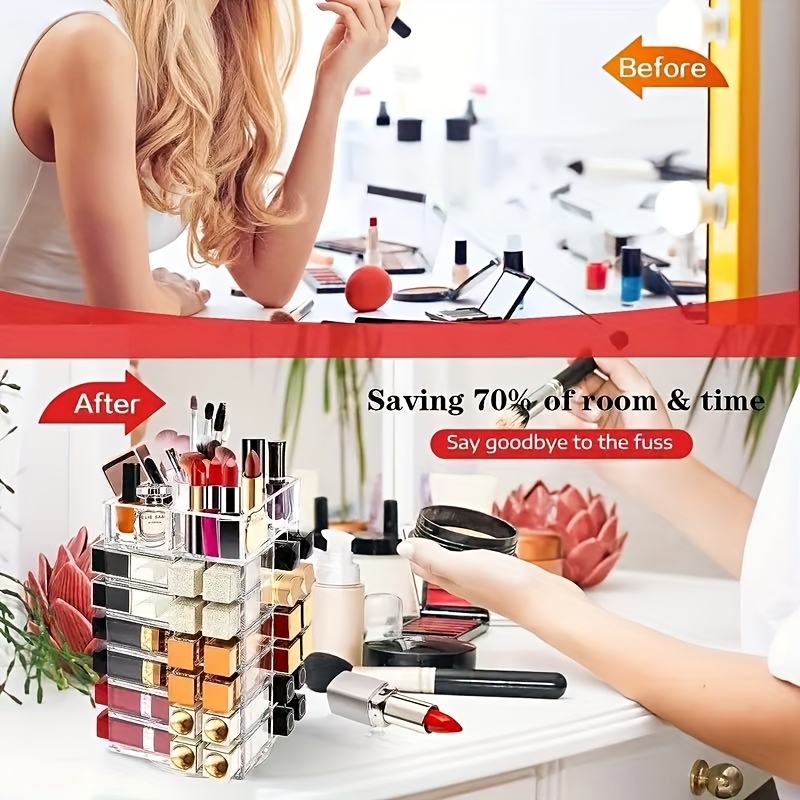 53 grid transparent acrylic makeup organizer rotating cosmetic display stand for lipsticks brushes perfumes skincare space saving countertop storage with elegant design for vanity or bathroom makeup vanity desk   durable construction Product details 5