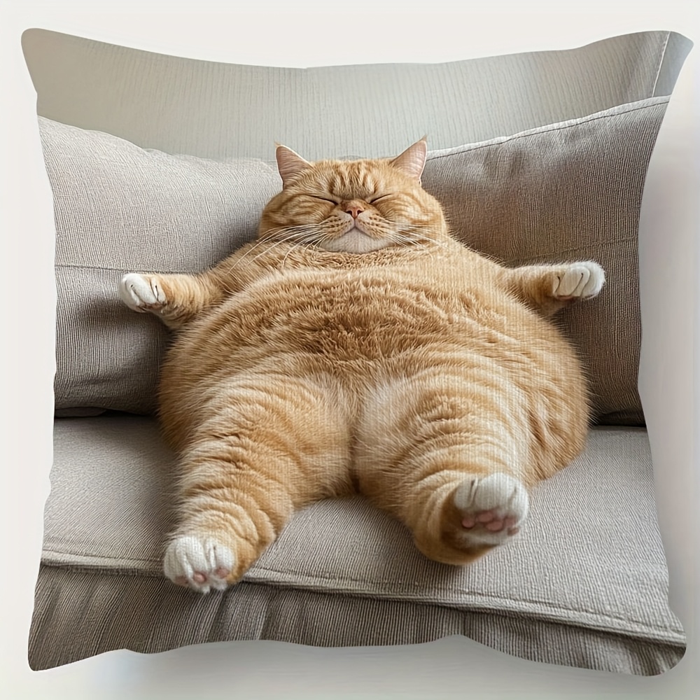 TEMU 45x45cm Ultra Soft Short Plush Single-sided Pillowcase Cushion Cover - Cute Ginger Cat Lying On Sofa Design, Modern Home Decor For Living Room