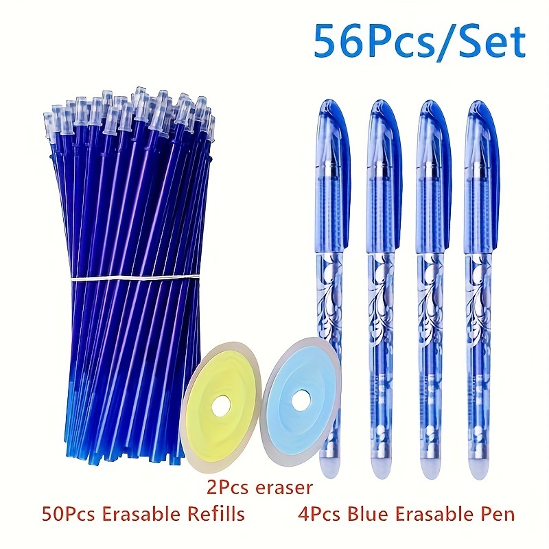 

56pcs/set, Erasable Ballpoint Pens, Medium Tip, 0.5mm, Washable Handles, Ink, School And Office Supplies Stationery Eraser Colors Random