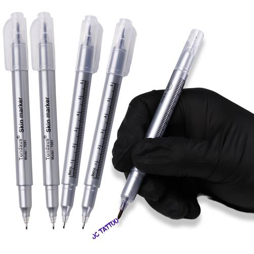8-delige handgetekende tattoo-markeerstiftenset met liniaal, dubbelzijdige markeerstift voor borduren en positionering, paarse dubbelzijdige markeerstift, individueel verpakt, voor tatoeëerders, lichaamspiercings, precieze lijnen en arcering, onderdelen voor tattoo-apparaat.