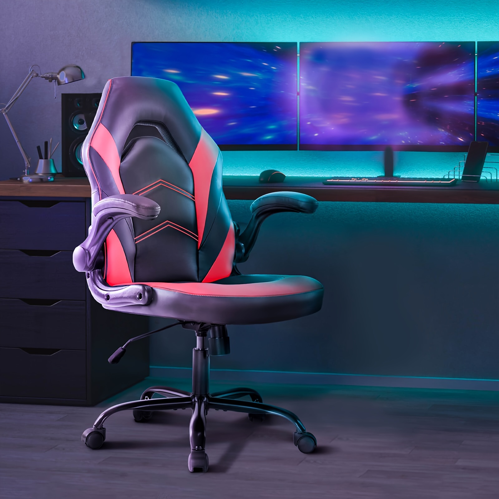 

Gaming Chair - Computer Chair Ergonomic Office Chair Pu Leather Desk Chair Executive Adjustable Swivel Task Chair With Flip-up Armrest