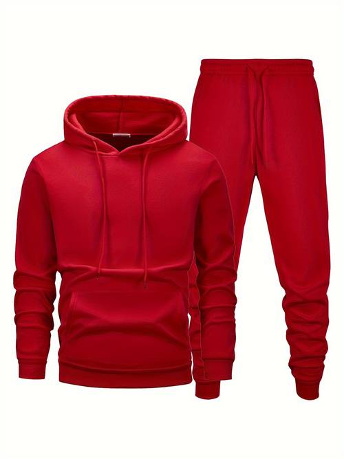 mens solid color long sleeve hooded sweatshirt and long pants set apparel