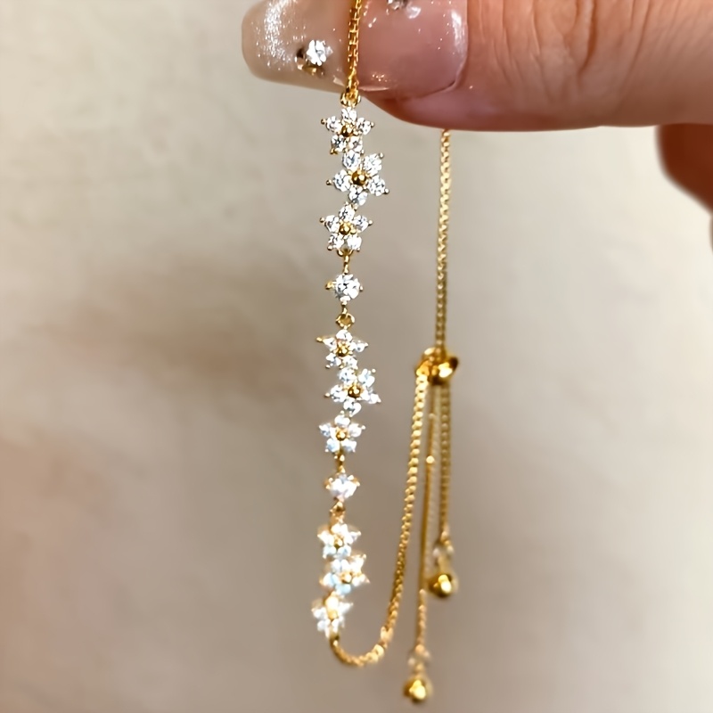 TEMU Minimalist Style Daisy Cz Pull-tab Bracelet, Golden Color, Adjustable, Suitable For Women To Wear As A Creative Gift For Valentine's Day