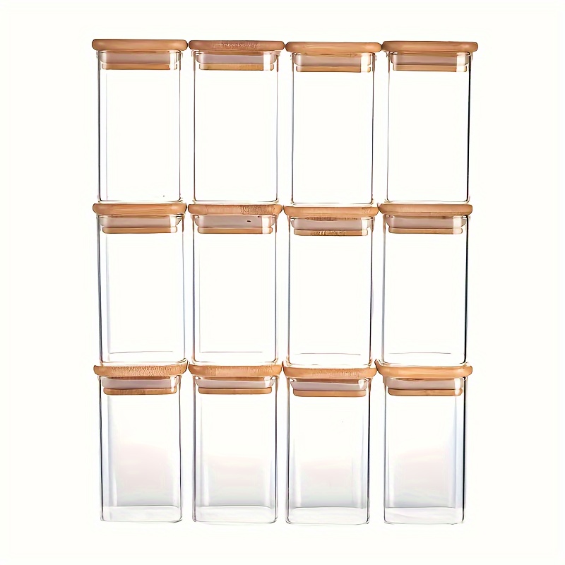 TEMU 12pcs Square Glass Spice Jars With Labels & Marker, High Borosilicate Heat-resistant Suitable For Salt, Pepper, Sugar Storage Bottles,