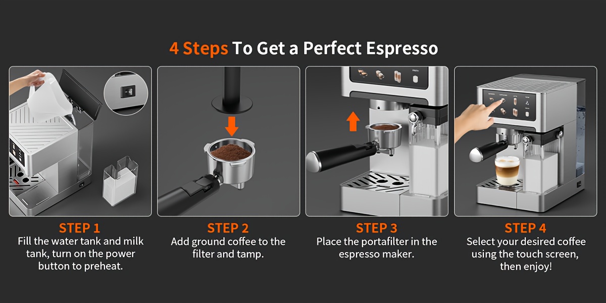 Espresso Coffee Machine, 20 Bar Pressure, 1.8L Water Tank | Automatic Milk Frother, Dual Boiler System, LCD Display, Stainless Steel, Perfect for Home Brewing Authentic Espresso, Cappuccino, and Latte