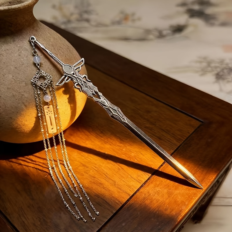Retro Sword-shaped Metal Bookmark With Tassel Pendant - Elegant Aluminum Alloy Page Marker, Suitable For Readers And Office Use