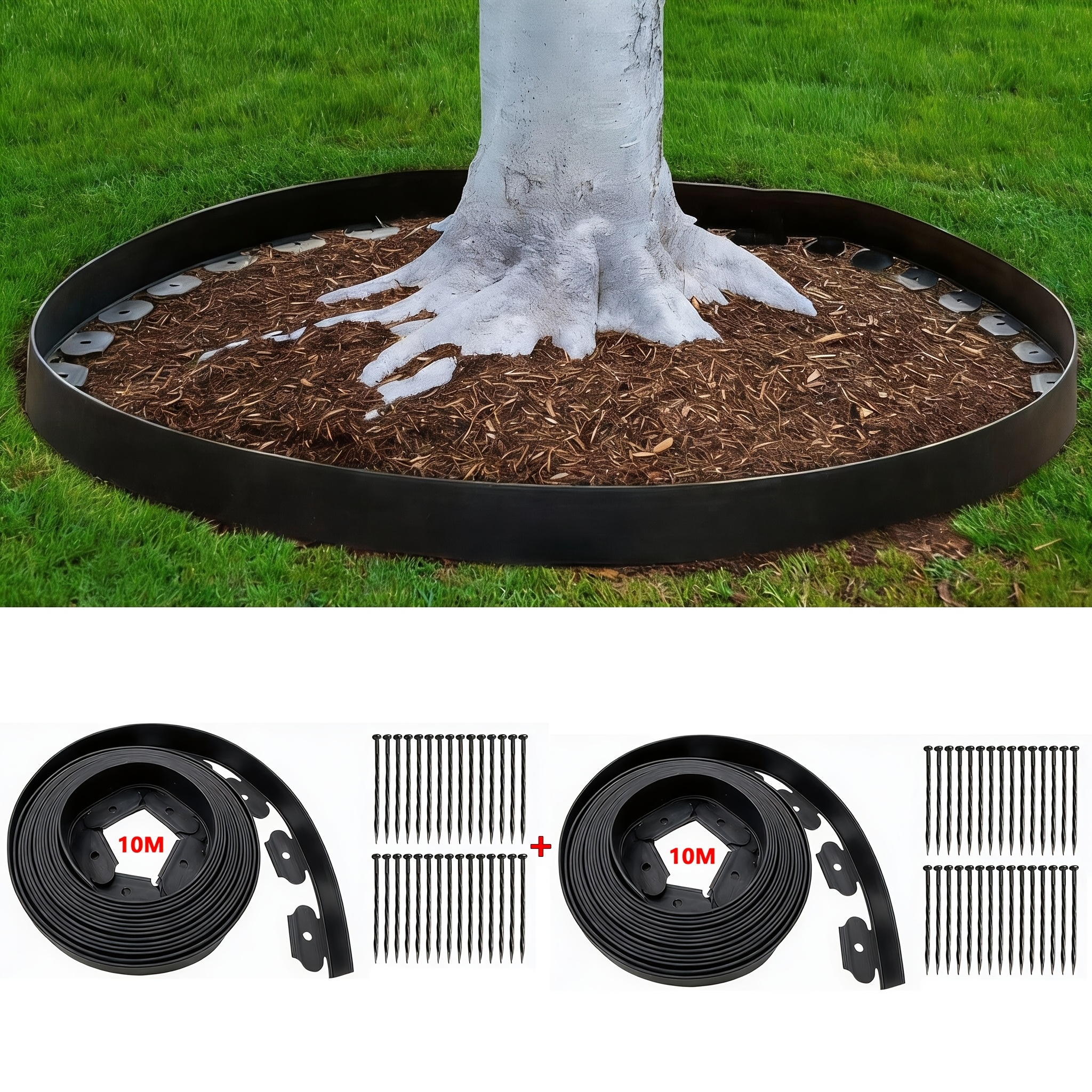 TEMU 【2d Flat】 20m Garden Edging Border With 60 Pegs | Plastic Garden Edging For Flower Beds, Grass, Lawns, And | Black, Style