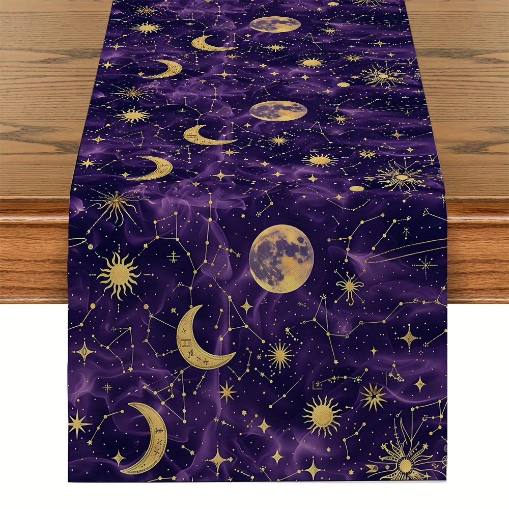 

Celestial Table Runners Moon Sun Stars Constellations Woven Polyester Rectangle Kitchen Dining Party Decor Home Room Decorative Table Flag 1pcs