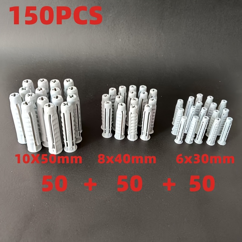 Image of 150pcs Gray Tetrahedral Expansion Anchors, Plastic Plugs, 6/8/10mm Mixed Pack, Household Non-institutional Lightweight Fixing Expansion Sleeves, Suitable For Complex Wall Fixings, Non-construction Use