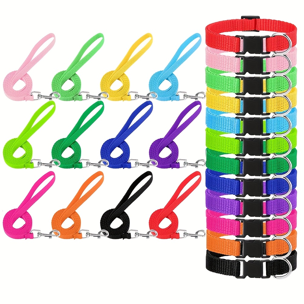 12set Dog Collar And Leash Set, Puppy Collar And Leash Set Quick Release Adjustable Paw Print Puppy Collar Soft Nylon Pet Collar For Puppy Small Dogs Walking Training