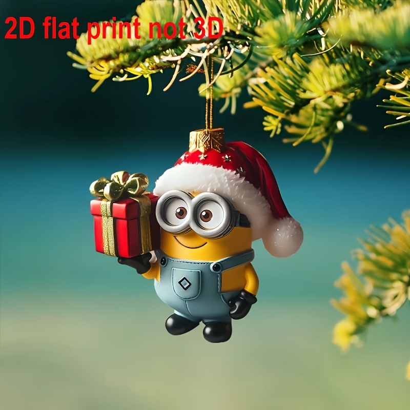 

Minions Christmas Ornament - 2d Acrylic Holiday Decor With Santa Hat, Car, Backpack & Keychain Accessories, Ideal Gift , For Weddings, Christmas, New Year & Winter