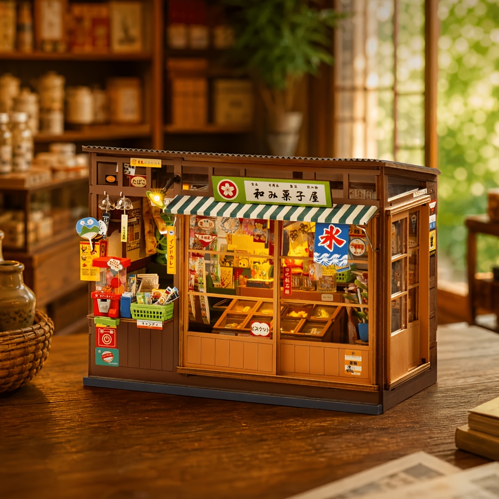 Image of Robotime 3d Puzzles, Nostalgic Corner Shopdiy Book Nook Kit Miniature House, Collectible Home Decor Craft Gift, Christmasand Halloween Gifts-tge05