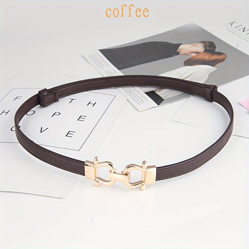 Women's Adjustable Waist Belt PU Leather Golden Square Buckle Casual Accessory