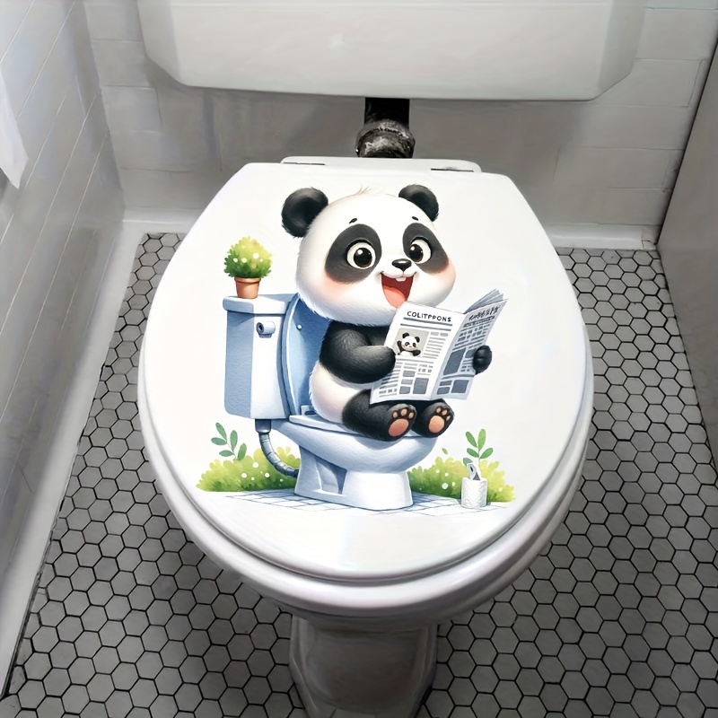 

1pc Cute Reading Newspaper Toilet Sticker, Waterproof Plastic Decal, Matte , Animal Print, Self-adhesive For Bathroom Decor, Ceramic Surface Compatible, Single Use, Irregular Shape