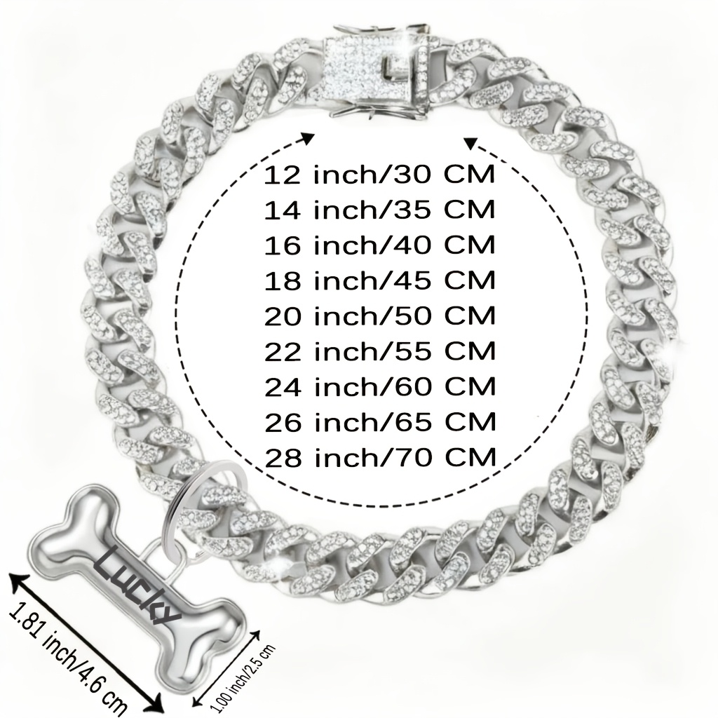 TEMU [customizable] Custom Information Tag Dog Cuban Chain Collar Hip-hop 1.3cm Wide Dog Necklace, Suitable For Small To Large Dogs Pet Additions