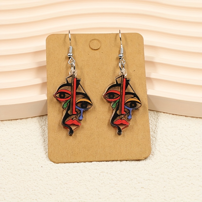 Image of 2d Flat, Picasso-inspired Acrylic Earrings - Vibrant Abstract Masks