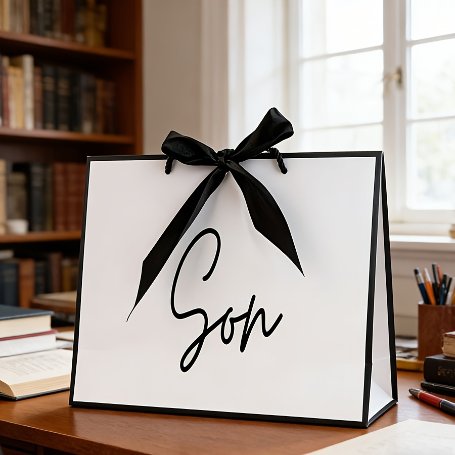 TEMU 1pc Fashion Gift Bag, Paper Gift Bag, Lightweight Foldable Shopping Tote With Ribbon, Christmas Gift Bag, Birthday Thanksgiving Paper Gift Bag