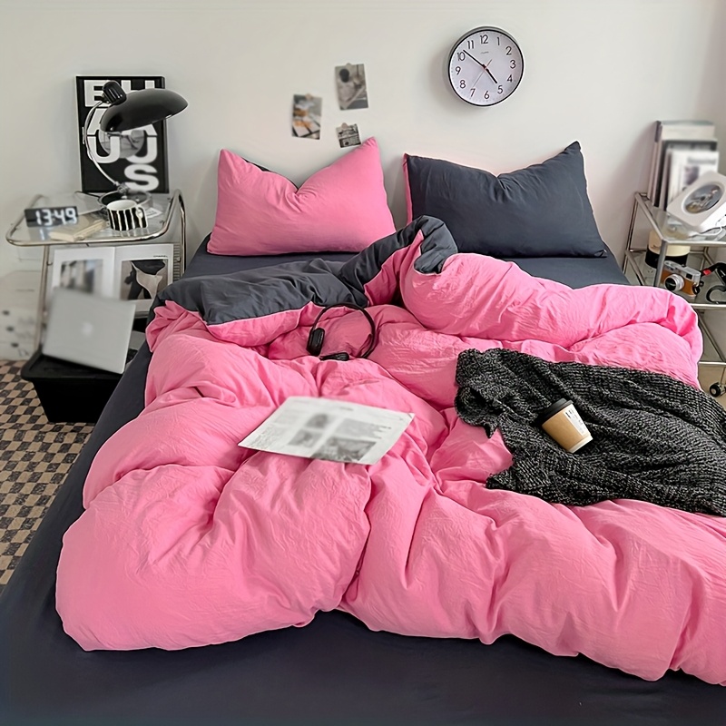 3pcs Minimalist Solid Color Dual-tone Skin-friendly Soft And Comfortable Duvet Cover Set, Includes 1 Duvet Cover And 2 Pillowcases, Machine Washable For Bedroom