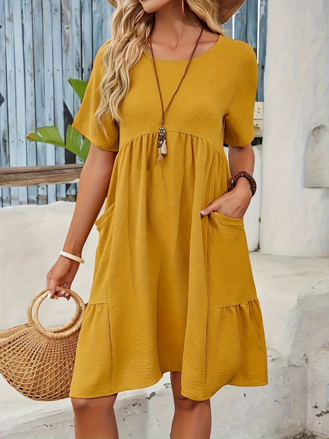 Yellow Womens Casual Dresses With Pockets Women's Mustard Yellow A