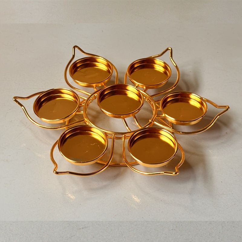 TEMU Seven-star Plum   Tea Light Candle Holders - Metal Tabletop Candle Stand, Lacquered Finish, Set Of 7 Lotus Flower Design Tealight Candle Holders