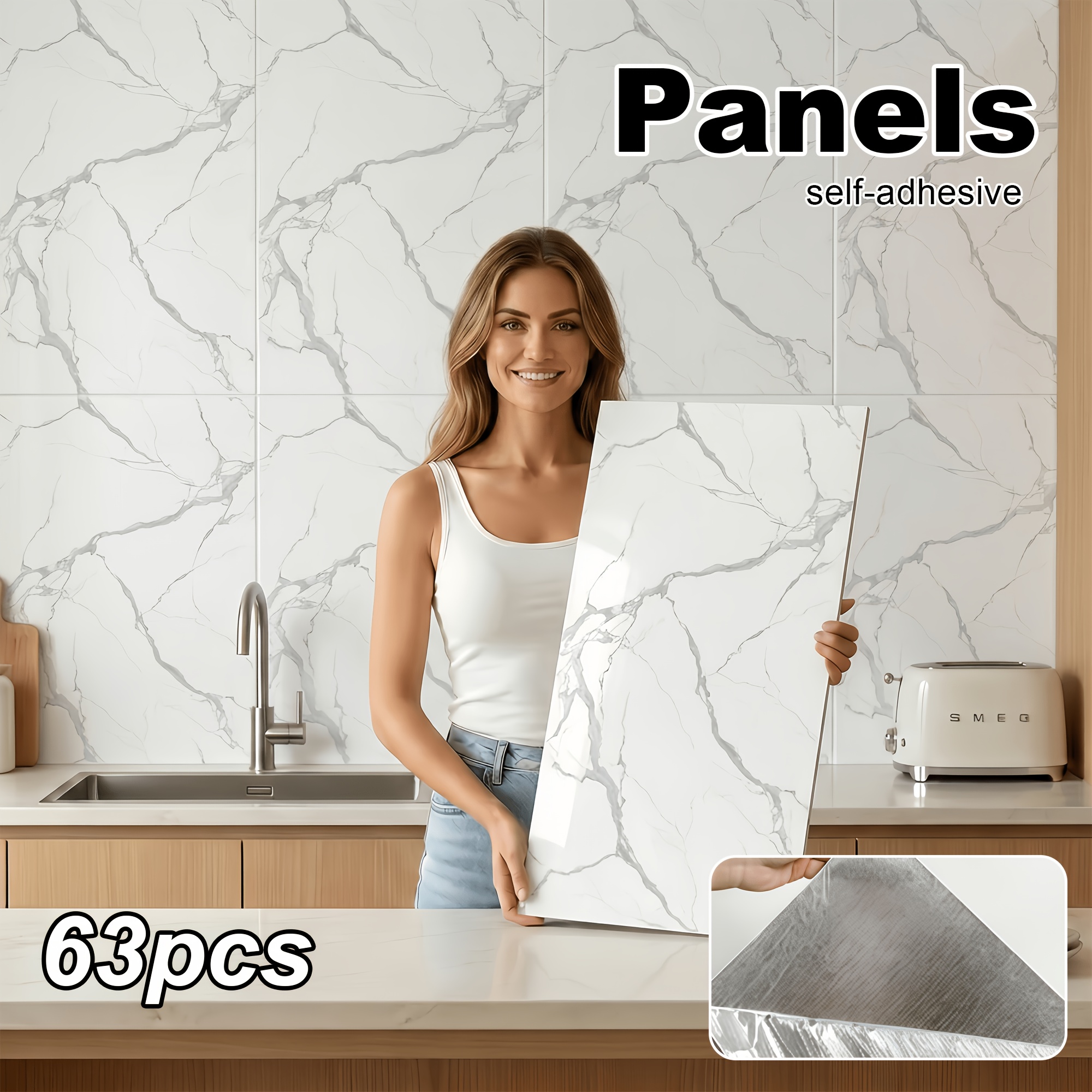 Image of 63/42/21pcs Self-adhesive Marble Vinyl Wall Stickers Suitable, Peel And Stick Removable Wallpaper, Easy To , Pvc Film With Marble Pattern For Diy, Floors, Walls, For, Bedroom, Bathroom