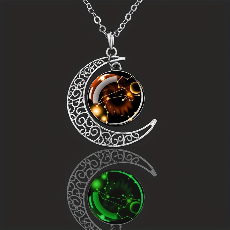 Cross-border New Luminous 12 Zodiac Necklace Retro Moon Pendant Card Short Necklace 1pc