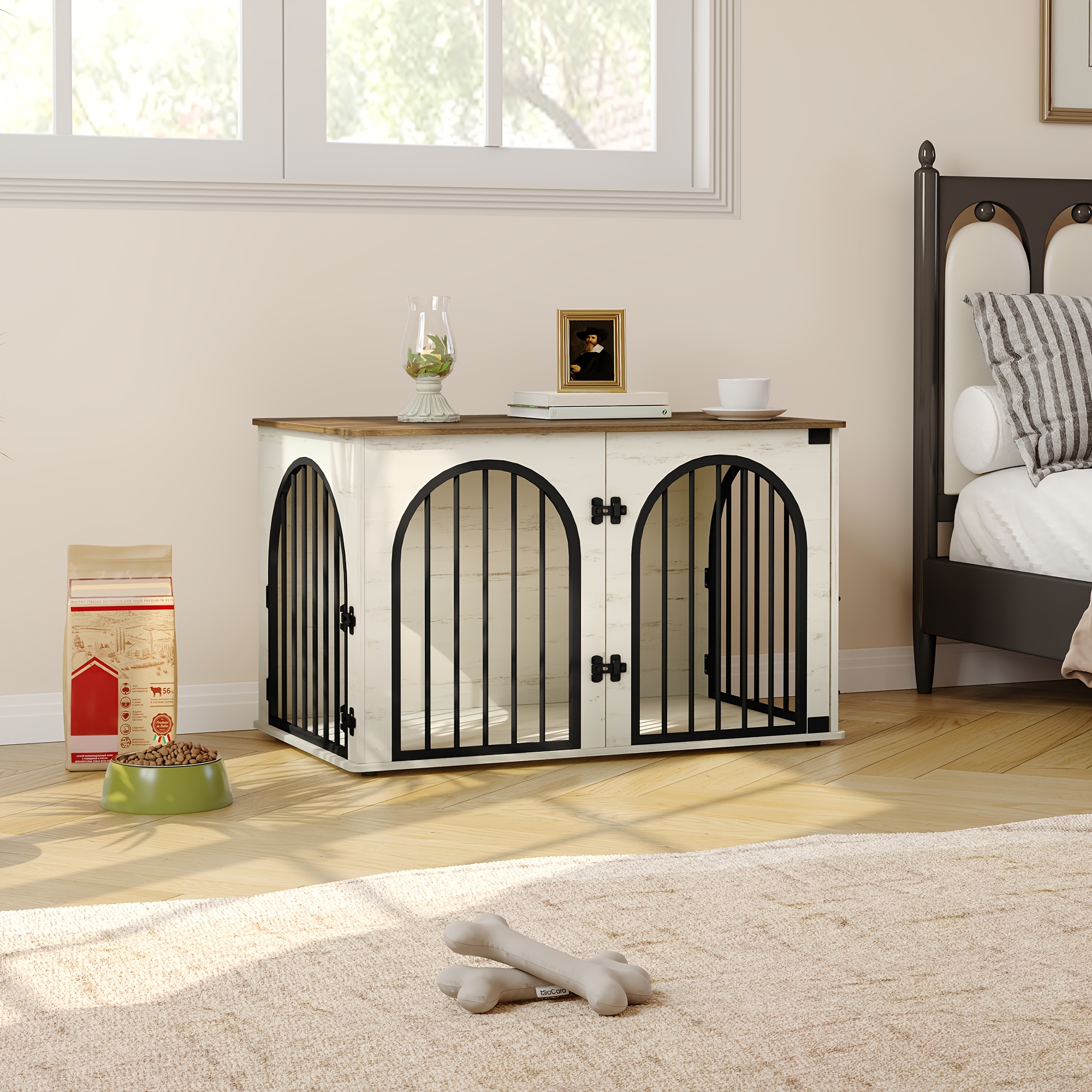 TEMU Mobile a per cani, box per cani da 100 cm, 3 porte, porta ad , box per cani moderno da interno per cani fino kg, tavolino, per cani da casa 60 x